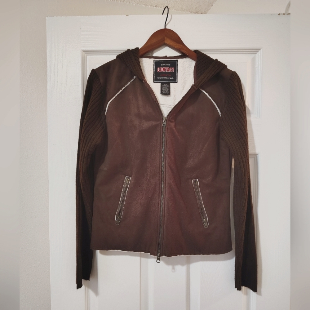 Brown Zip-Up Jacket with Hoodie